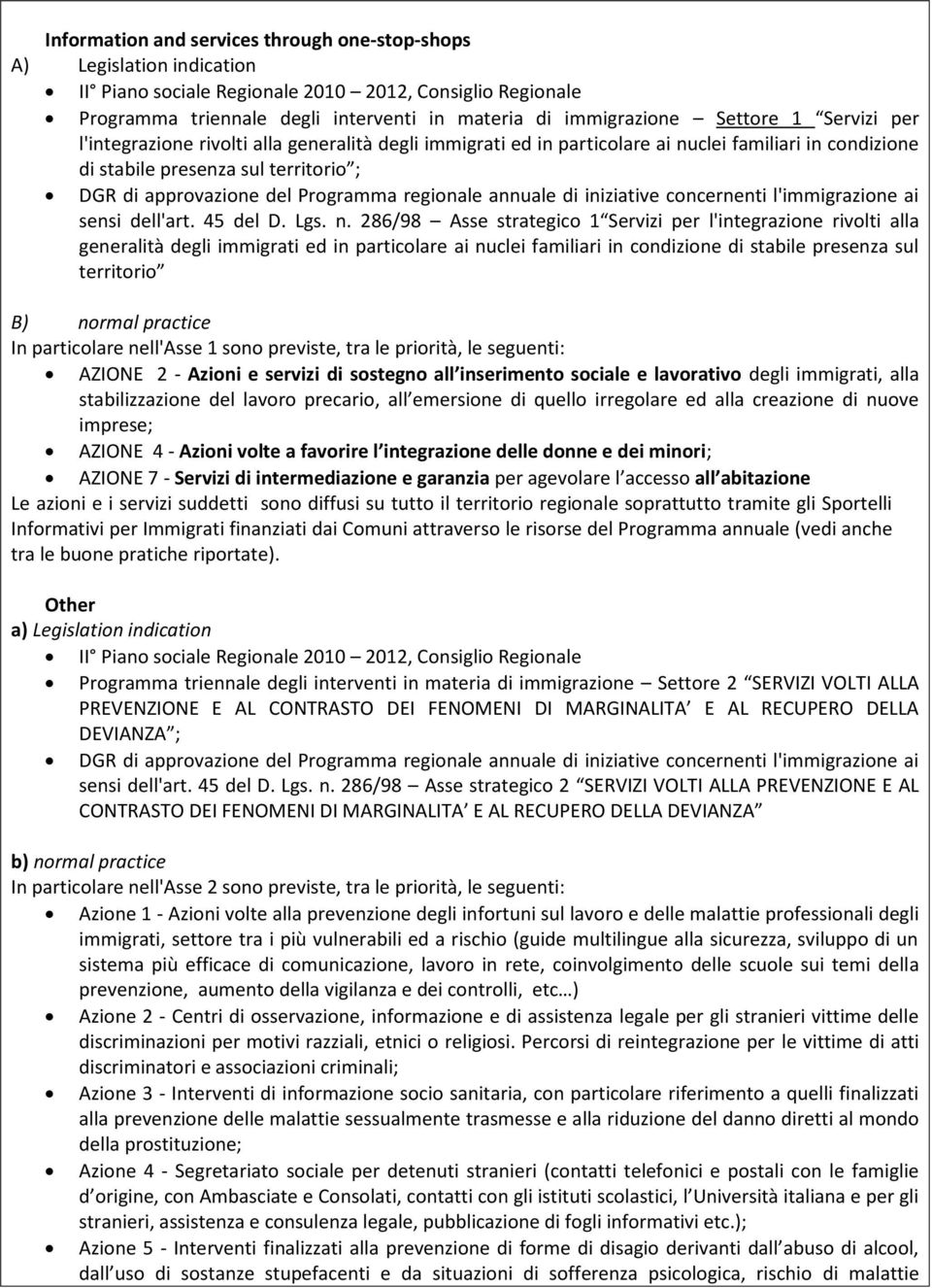 regionale annuale di iniziative concernenti l'immigrazione ai sensi dell'art. 45 del D. Lgs. n.