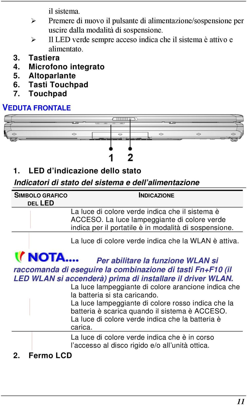 LED d indicazione dello stato Indicatori di stato del sistema e dell alimentazione SIMBOLO GRAFICO DEL LED INDICAZIONE La luce di colore verde indica che il sistema è ACCESO.