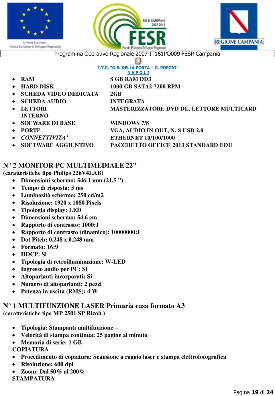 MULTIMEDIALE 22 (caratteristiche tipo Philips 226V4LAB) Dimensioni schermo: 546.1 mm (21.