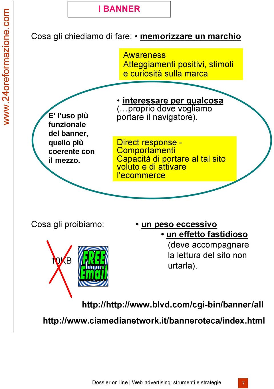 Direct response - Comportamenti Capacità di portare al tal sito voluto e di attivare l ecommerce Cosa gli proibiamo: 10KB un peso eccessivo un