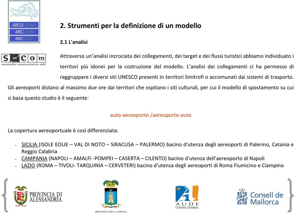 L analisi dei collegamenti ci ha permesso di raggruppare i diversi siti UNESCO presenti in territori limitrofi o accomunati dai sistemi di trasporto.