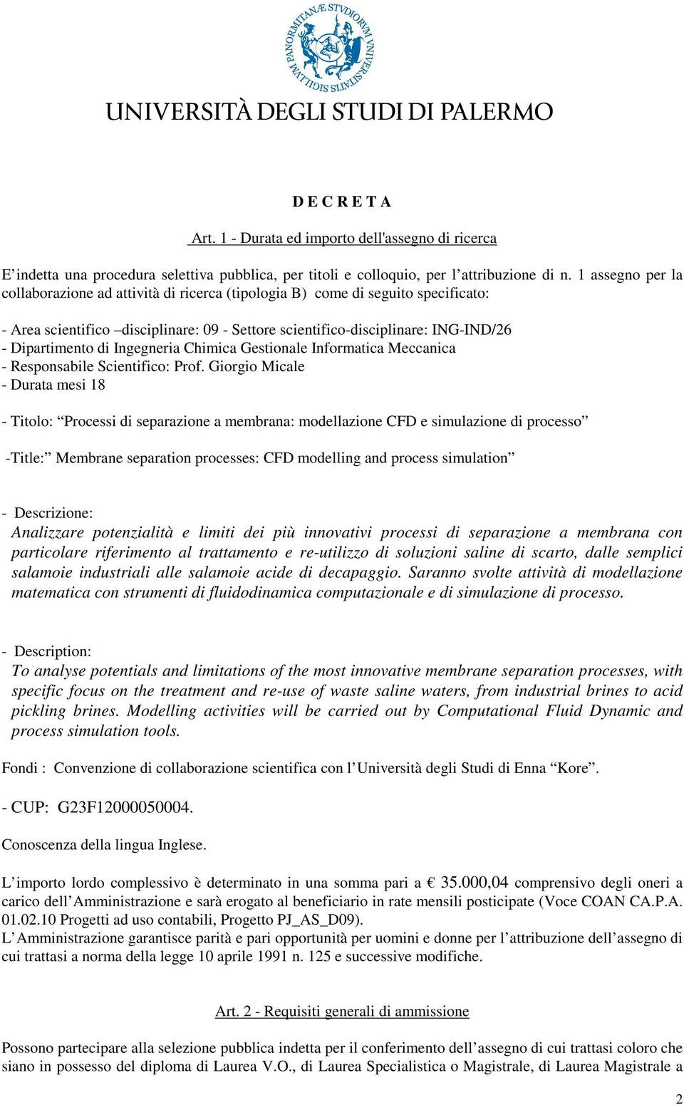 Ingegneria Chimica Gestionale Informatica Meccanica - Responsabile Scientifico: Prof.