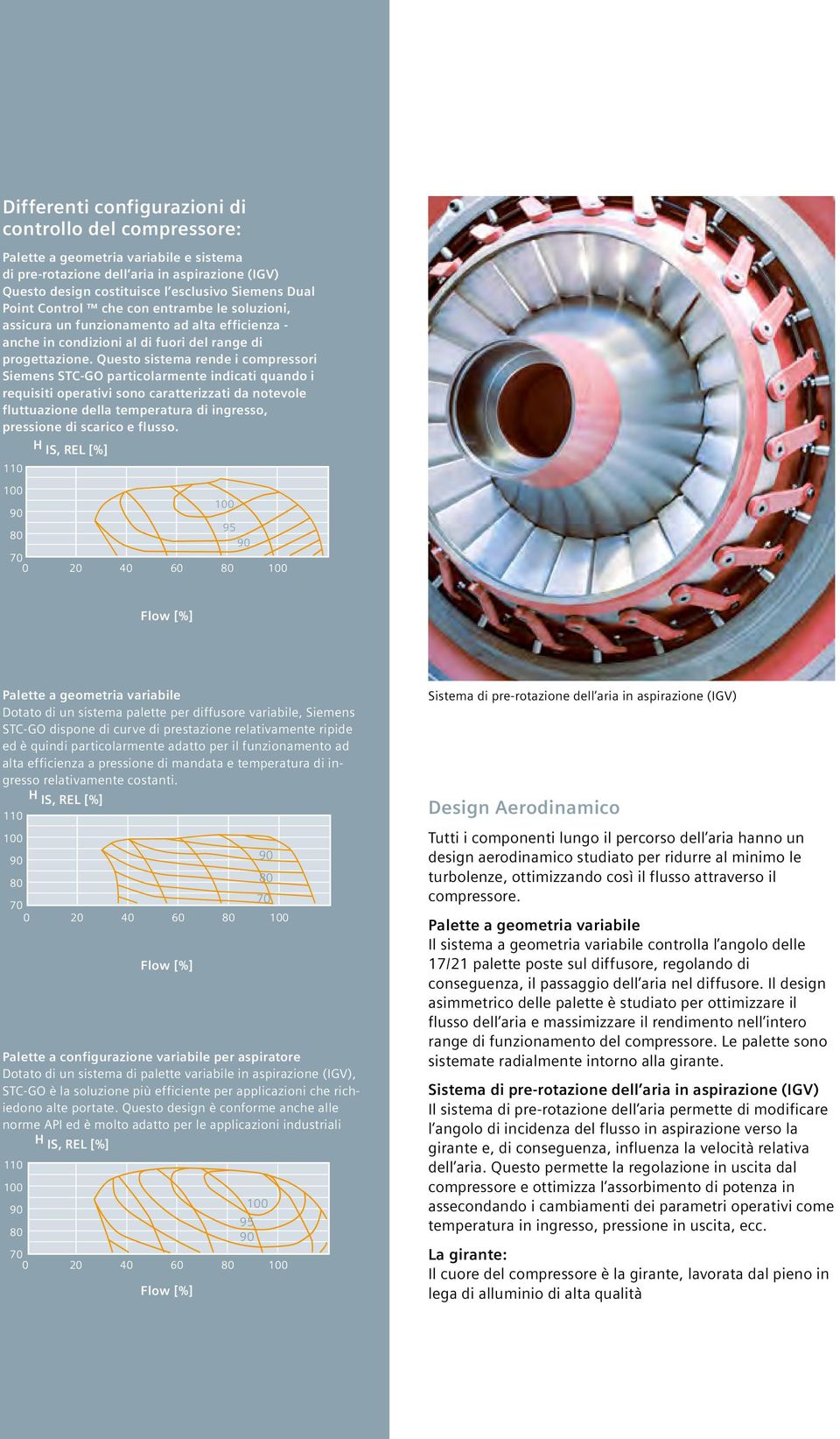 Questo sistema rende i compressori Siemens STC-GO particolarmente indicati quando i requisiti operativi sono caratterizzati da notevole fluttuazione della temperatura di ingresso, pressione di