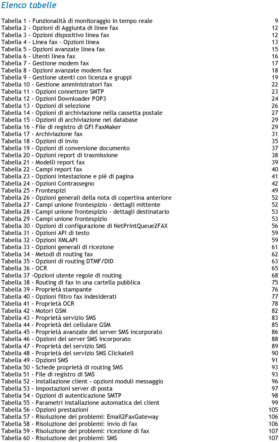 e gruppi 19 Tabella 10 - Gestione amministratori fax 22 Tabella 11 - Opzioni connettore SMTP 23 Tabella 12 - Opzioni Downloader POP3 24 Tabella 13 - Opzioni di selezione 26 Tabella 14 - Opzioni di