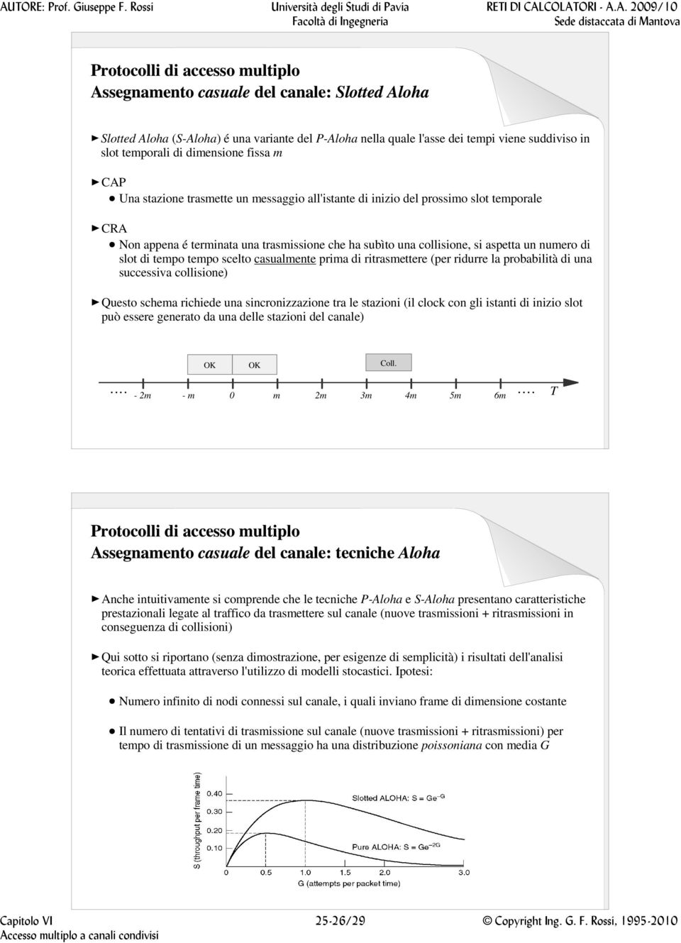 casualmente prima di ritrasmettere (per ridurre la probabilità di una successiva collisione) Questo schema richiede una sincronizzazione tra le stazioni (il clock con gli istanti di inizio slot può