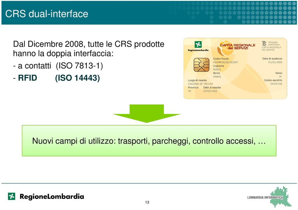 (ISO 7813-1) - RFID (ISO 14443) Nuovi campi di