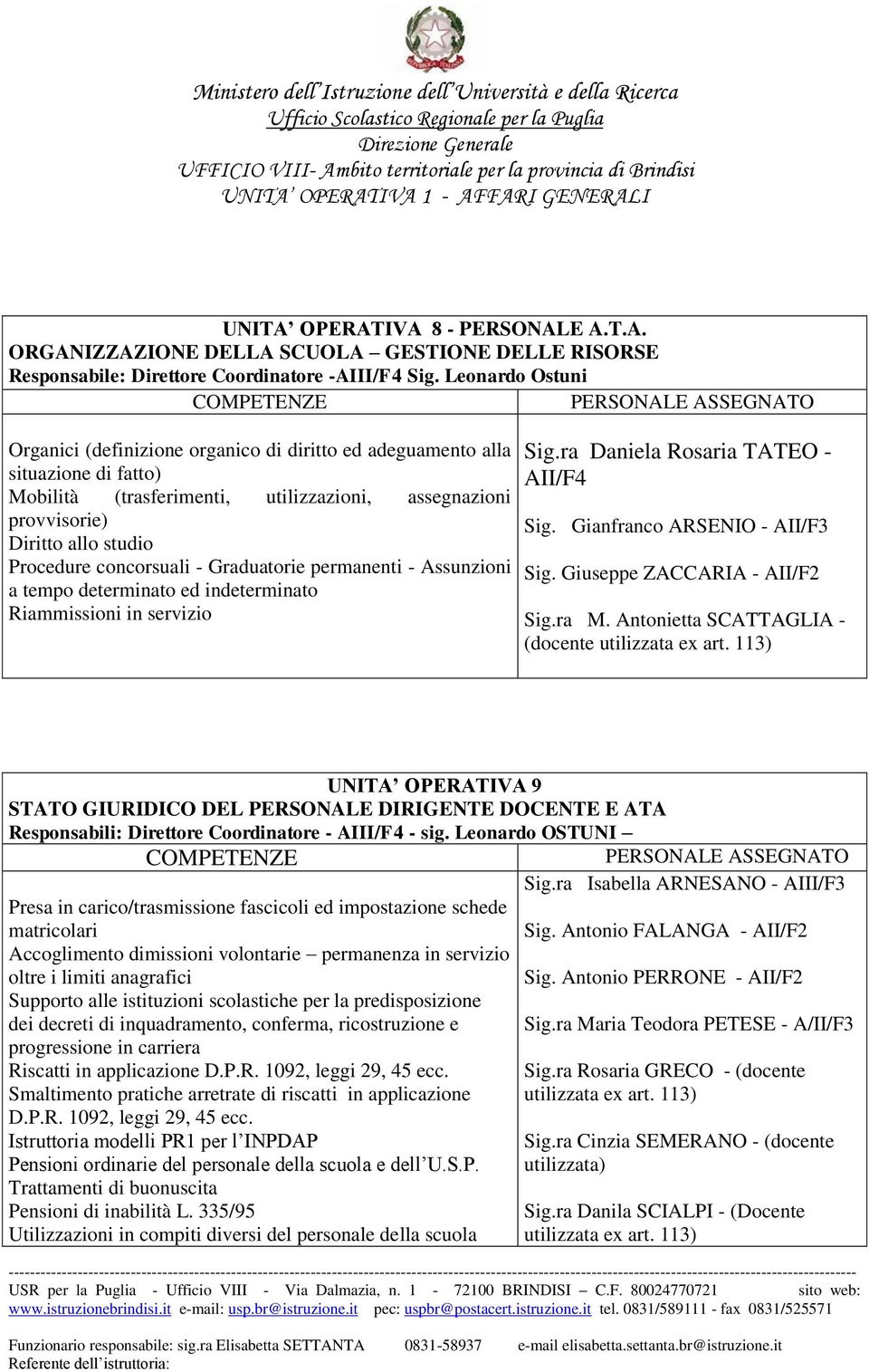 concorsuali - Graduatorie permanenti - Assunzioni a tempo determinato ed indeterminato Riammissioni in servizio Sig.ra Daniela Rosaria TATEO - AII/F4 Sig. Gianfranco ARSENIO - AII/F3 Sig.