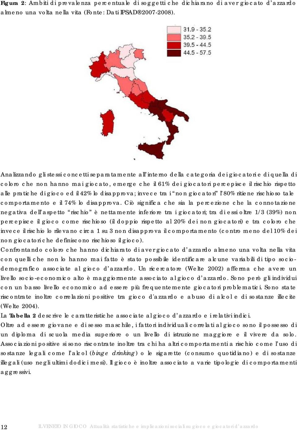 alle pratiche di gioco ed il 42% lo disapprova; invece tra i non giocatori l 80% ritiene rischioso tale comportamento e il 74% lo disapprova.