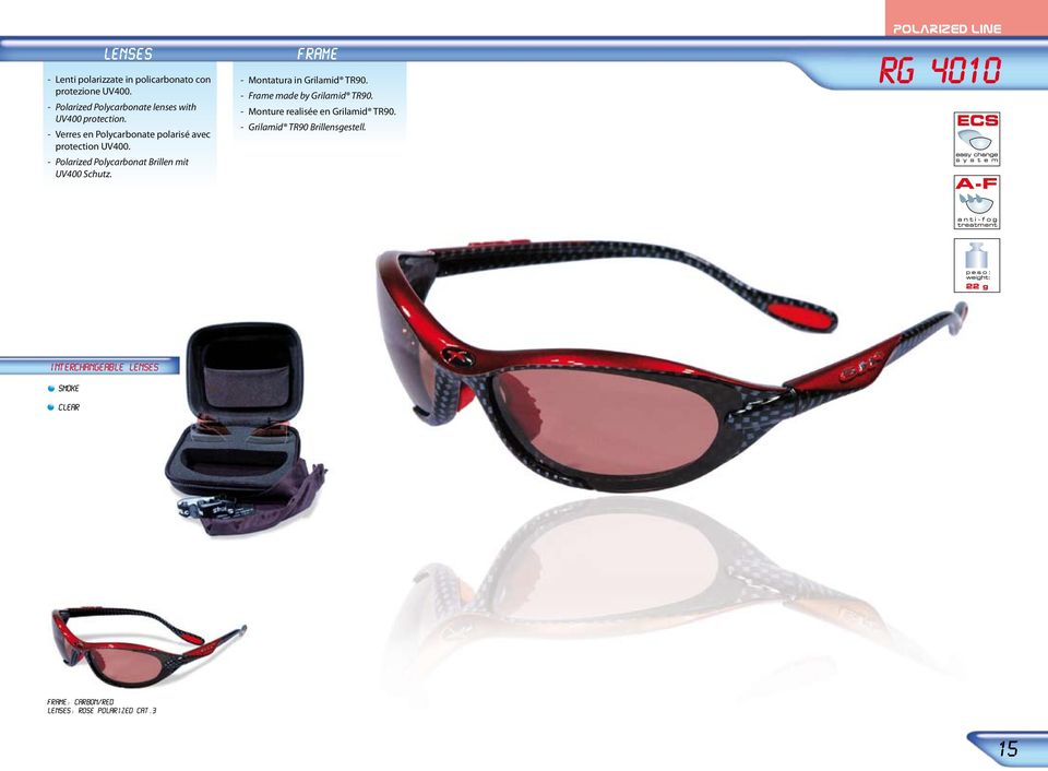 - Polarized Polycarbonat Brillen mit UV400 Schutz. frame - Montatura in Grilamid TR90. - Frame made by Grilamid TR90.