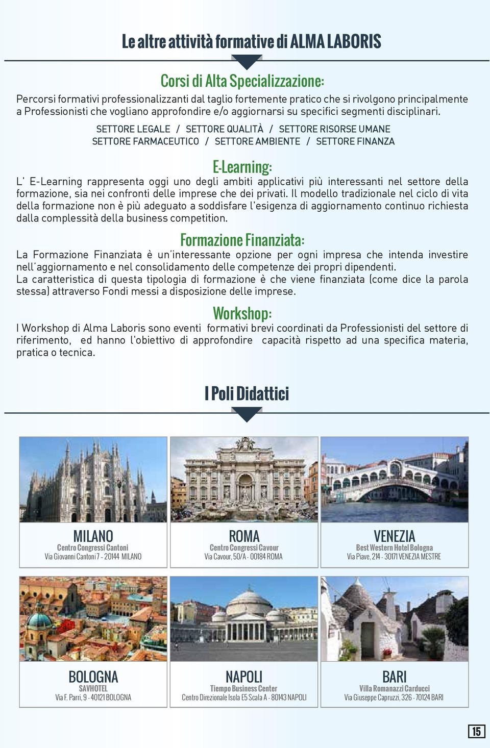 SETTORE LEGALE / SETTORE QUALITÀ / SETTORE RISORSE UMANE SETTORE FARMACEUTICO / SETTORE AMBIENTE / SETTORE FINANZA E-Learning: L' E-Learning rappresenta oggi uno degli ambiti applicativi più