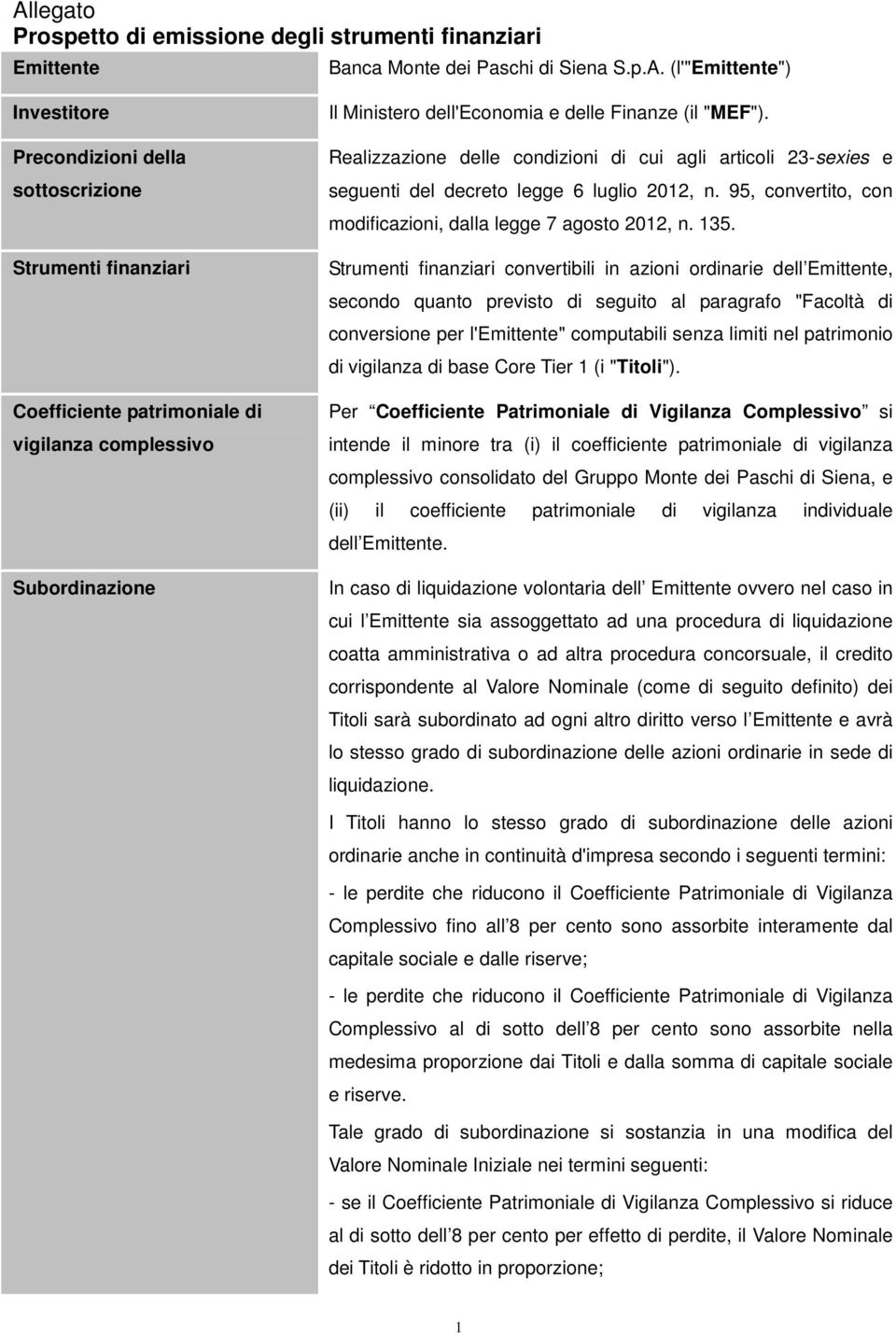 Realizzazione delle condizioni di cui agli articoli 23-sexies e seguenti del decreto legge 6 luglio 2012, n. 95, convertito, con modificazioni, dalla legge 7 agosto 2012, n. 135.