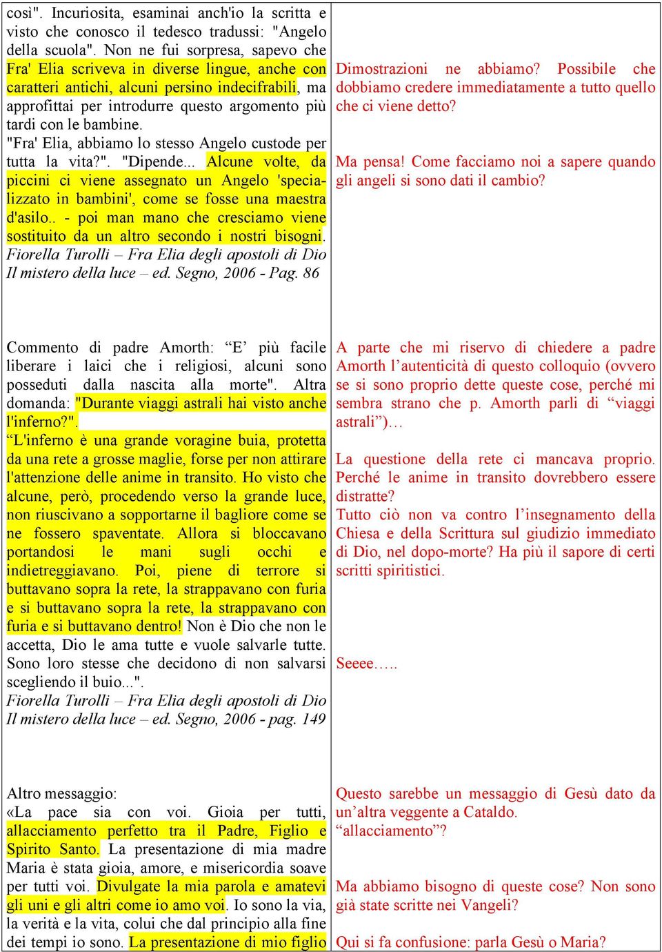 bambine. "Fra' Elia, abbiamo lo stesso Angelo custode per tutta la vita?". "Dipende.