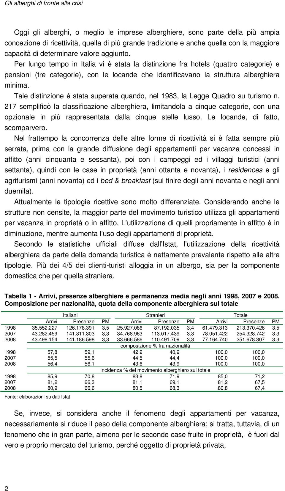 Per lungo tempo in Italia vi è stata la distinzione fra hotels (quattro categorie) e pensioni (tre categorie), con le locande che identificavano la struttura alberghiera minima.