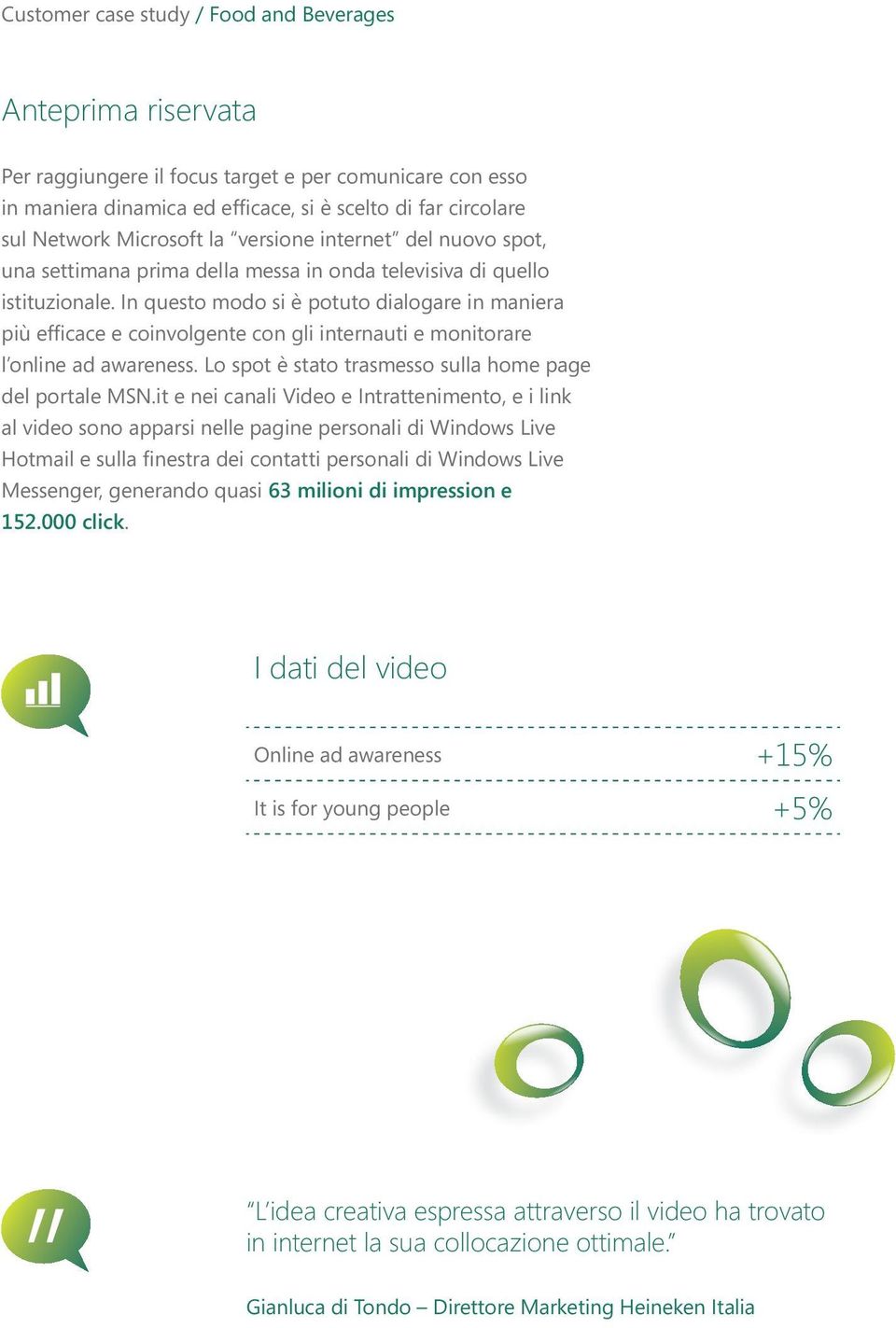 In questo modo si è potuto dialogare in maniera più efficace e coinvolgente con gli internauti e monitorare l online ad awareness. Lo spot è stato trasmesso sulla home page del portale MSN.