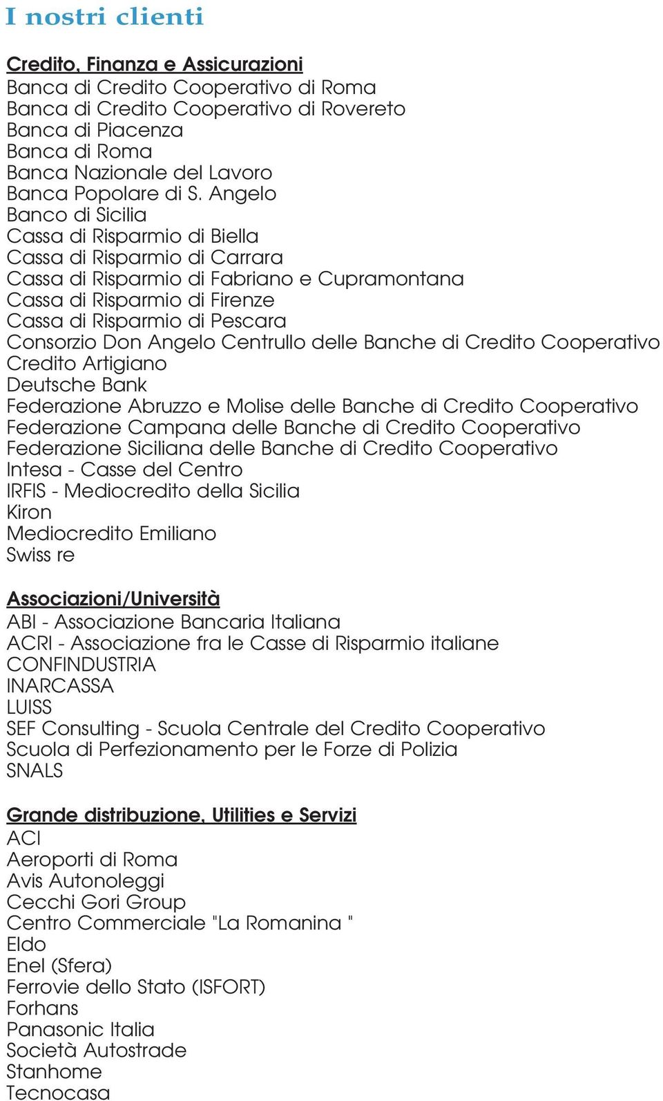 Angelo Banco di Sicilia Cassa di Risparmio di Biella Cassa di Risparmio di Carrara Cassa di Risparmio di Fabriano e Cupramontana Cassa di Risparmio di Firenze Cassa di Risparmio di Pescara Consorzio