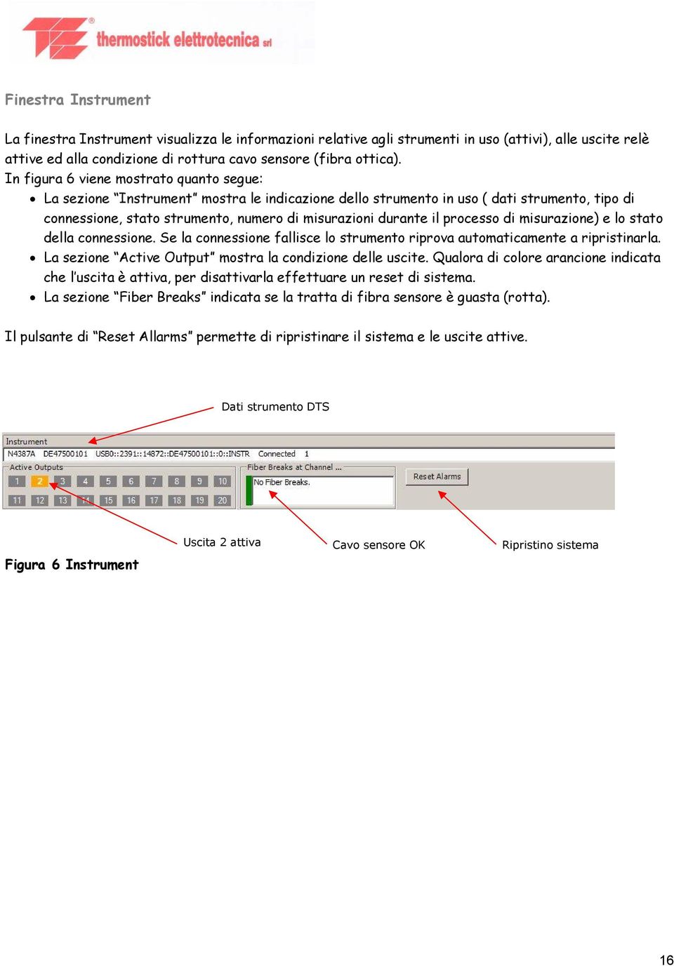 processo di misurazione) e lo stato della connessione. Se la connessione fallisce lo strumento riprova automaticamente a ripristinarla. La sezione Active Output mostra la condizione delle uscite.