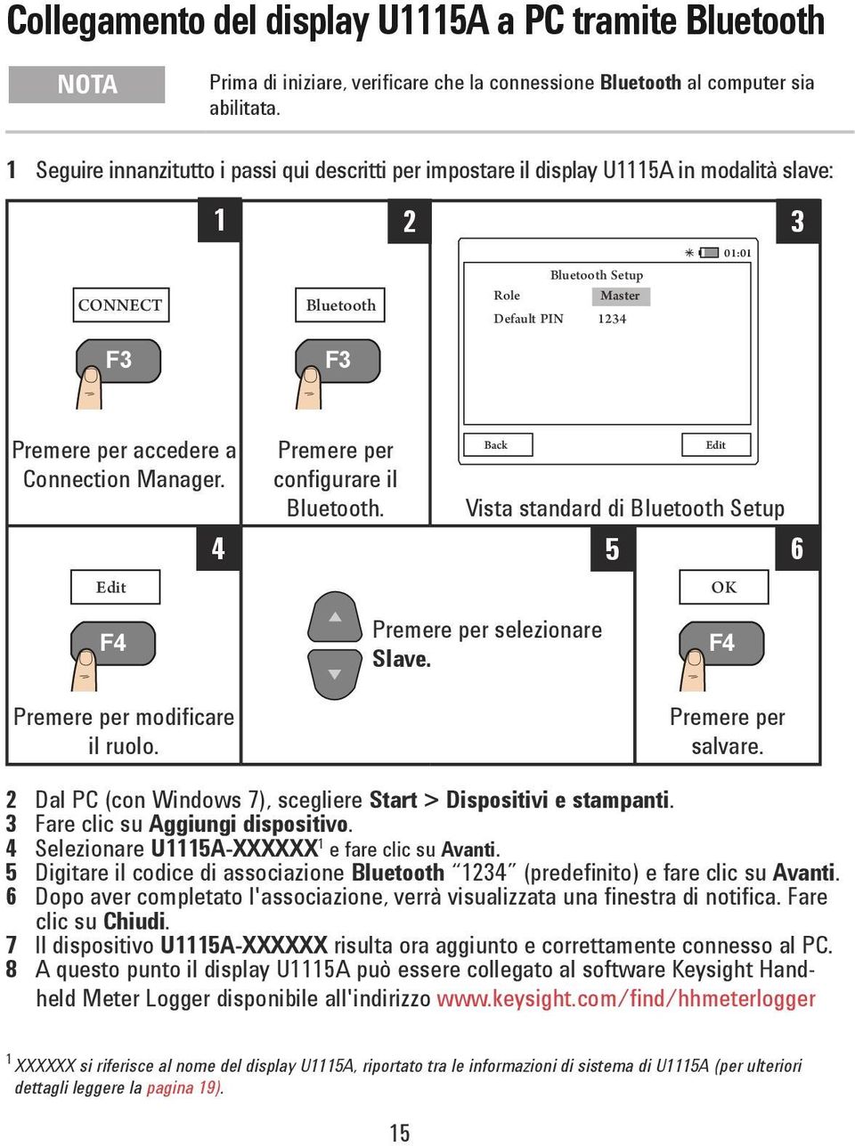 Edit configurare il Bluetooth. Back Vista standard di Bluetooth Setup 4 5 6 OK selezionare Slave. Edit modificare il ruolo. salvare.