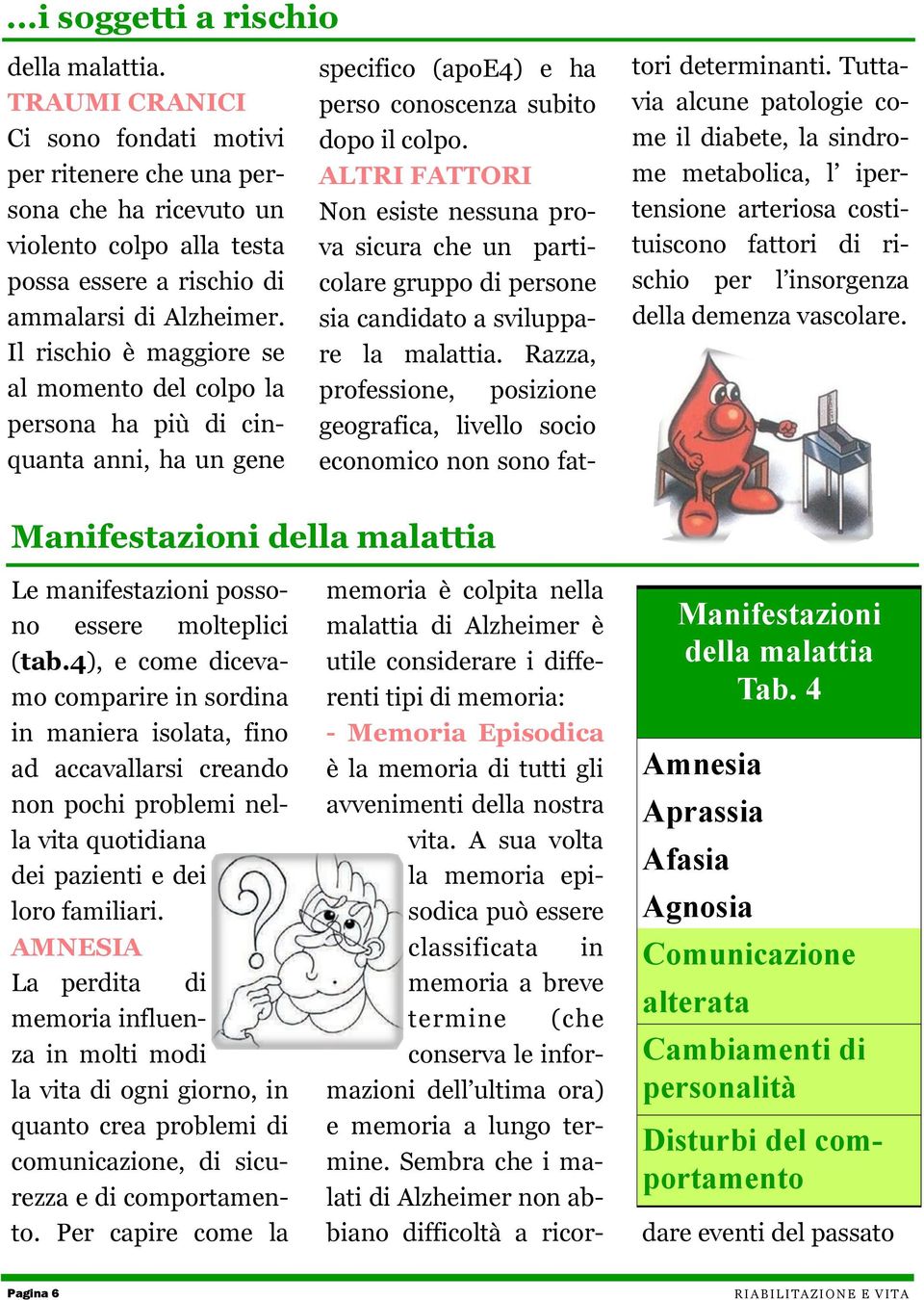 Il rischio è maggiore se al momento del colpo la persona ha più di cinquanta anni, ha un gene specifico (apoe4) e ha perso conoscenza subito dopo il colpo.