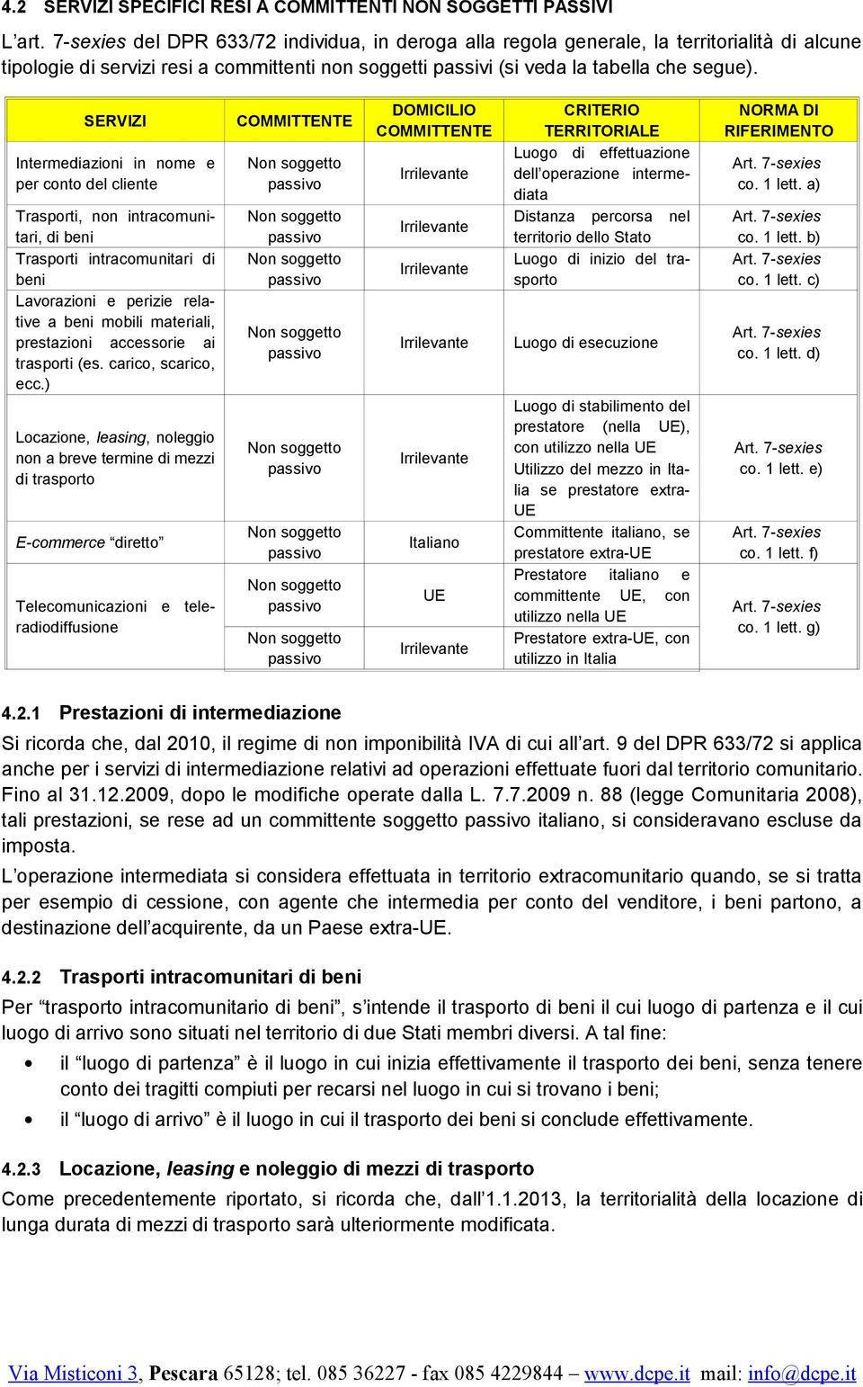 SERVIZI Intermediazioni in nome e per conto del cliente Trasporti, non intracomunitari, di beni Trasporti intracomunitari di beni Lavorazioni e perizie relative a beni mobili materiali, prestazioni