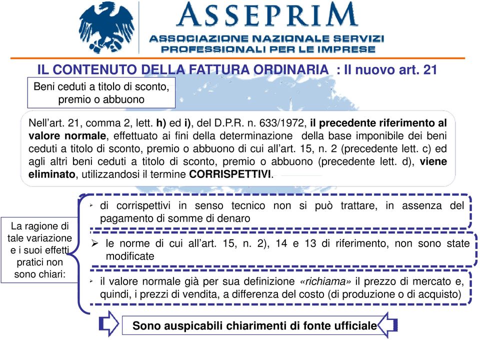 633/1972, il precedente riferimento al valore normale, effettuato ai fini della determinazione della base imponibile dei beni ceduti a titolo di sconto, premio o abbuono di cui all art. 15, n.