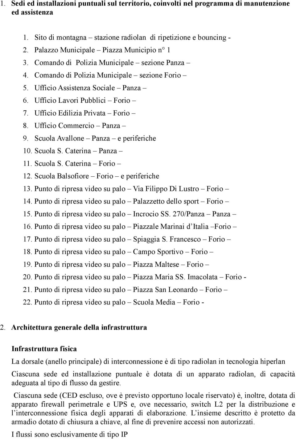 Ufficio Lavori Pubblici Forio 7. Ufficio Edilizia Privata Forio 8. Ufficio Commercio Panza 9. Scuola Avallone Panza e periferiche 10. Scuola S. Caterina Panza 11. Scuola S. Caterina Forio 12.