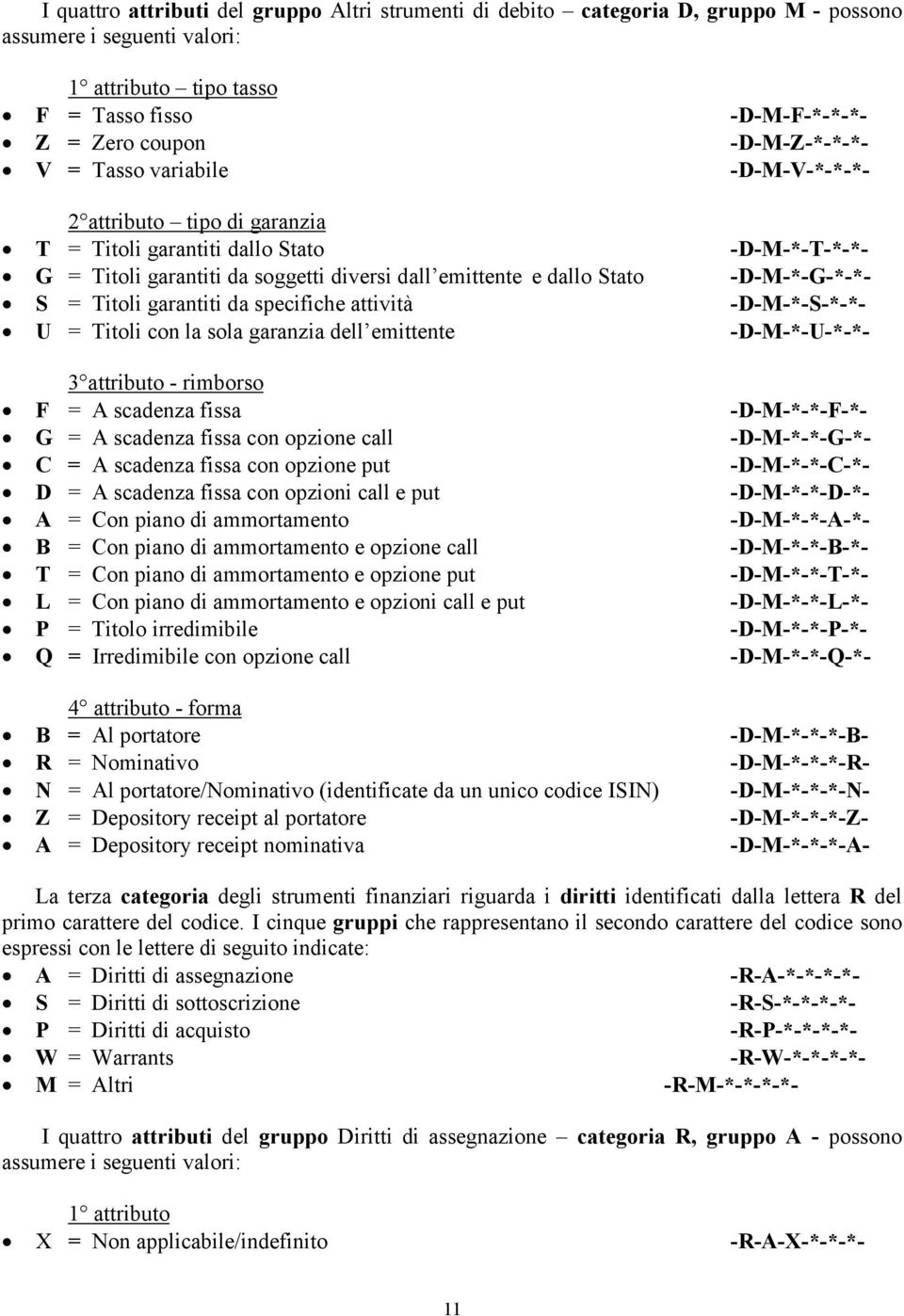 Titoli garantiti da specifiche attività -D-M-*-S-*-*- U = Titoli con la sola garanzia dell emittente -D-M-*-U-*-*- - rimborso F = A scadenza fissa -D-M-*-*-F-*- G = A scadenza fissa con opzione call