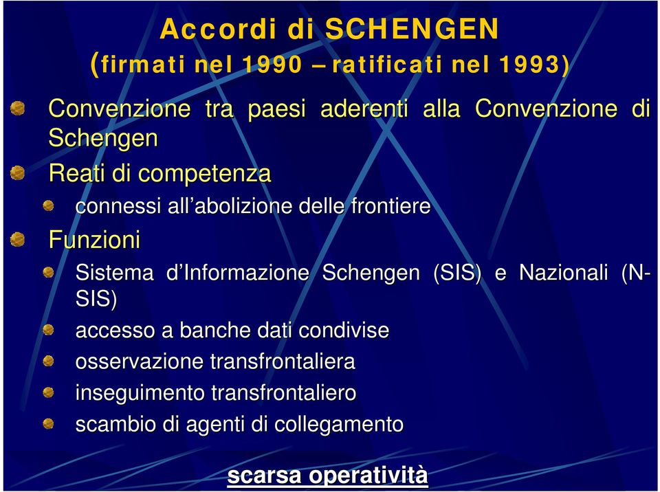 Funzioni Sistema d Informazione d Schengen (SIS) e Nazionali (N- SIS) accesso a banche dati