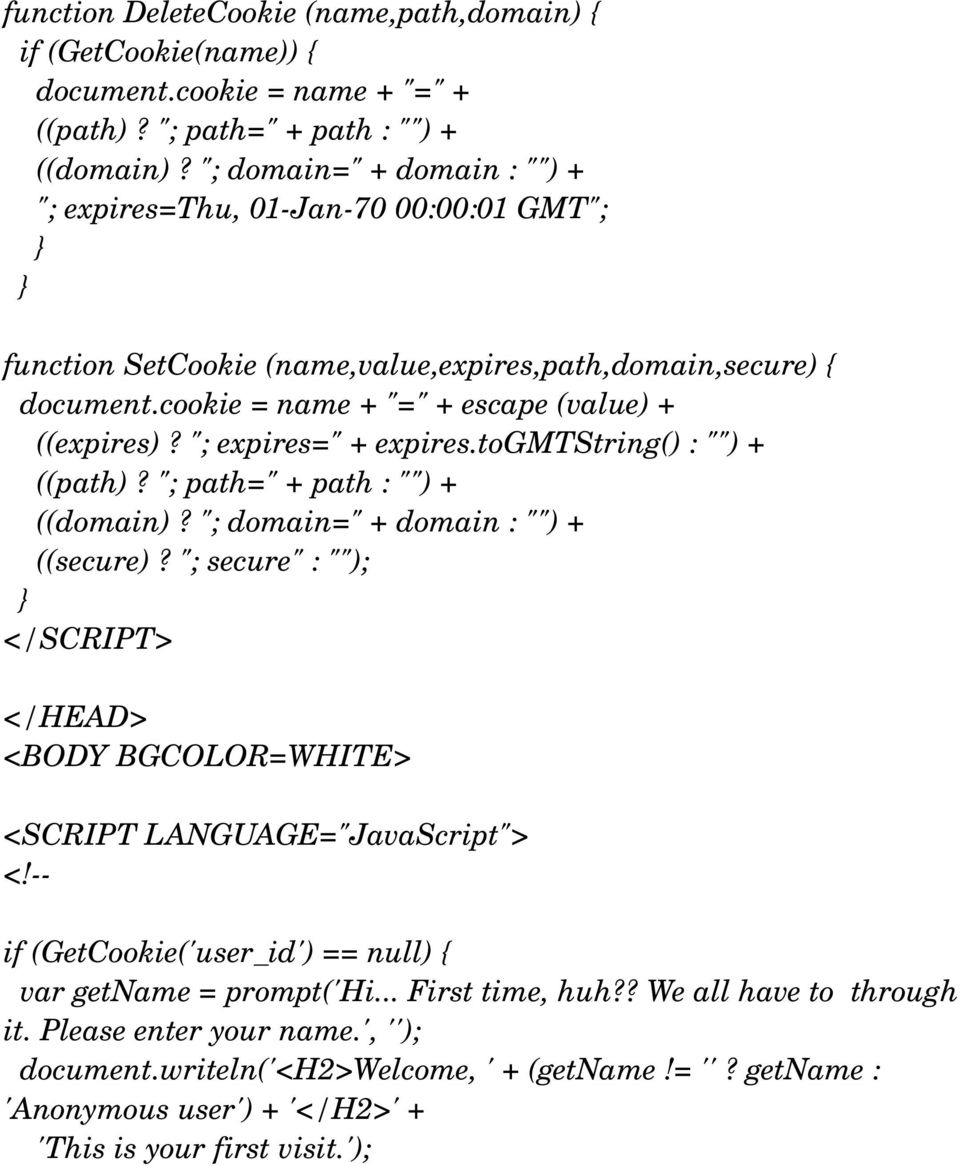 "; expires=" + expires.togmtstring() : "") + ((path)? "; path=" + path : "") + ((domain)? "; domain=" + domain : "") + ((secure)?