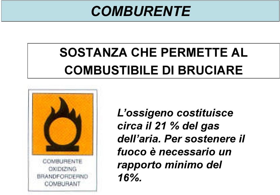 costituisce circa il 21 % del gas dell aria.