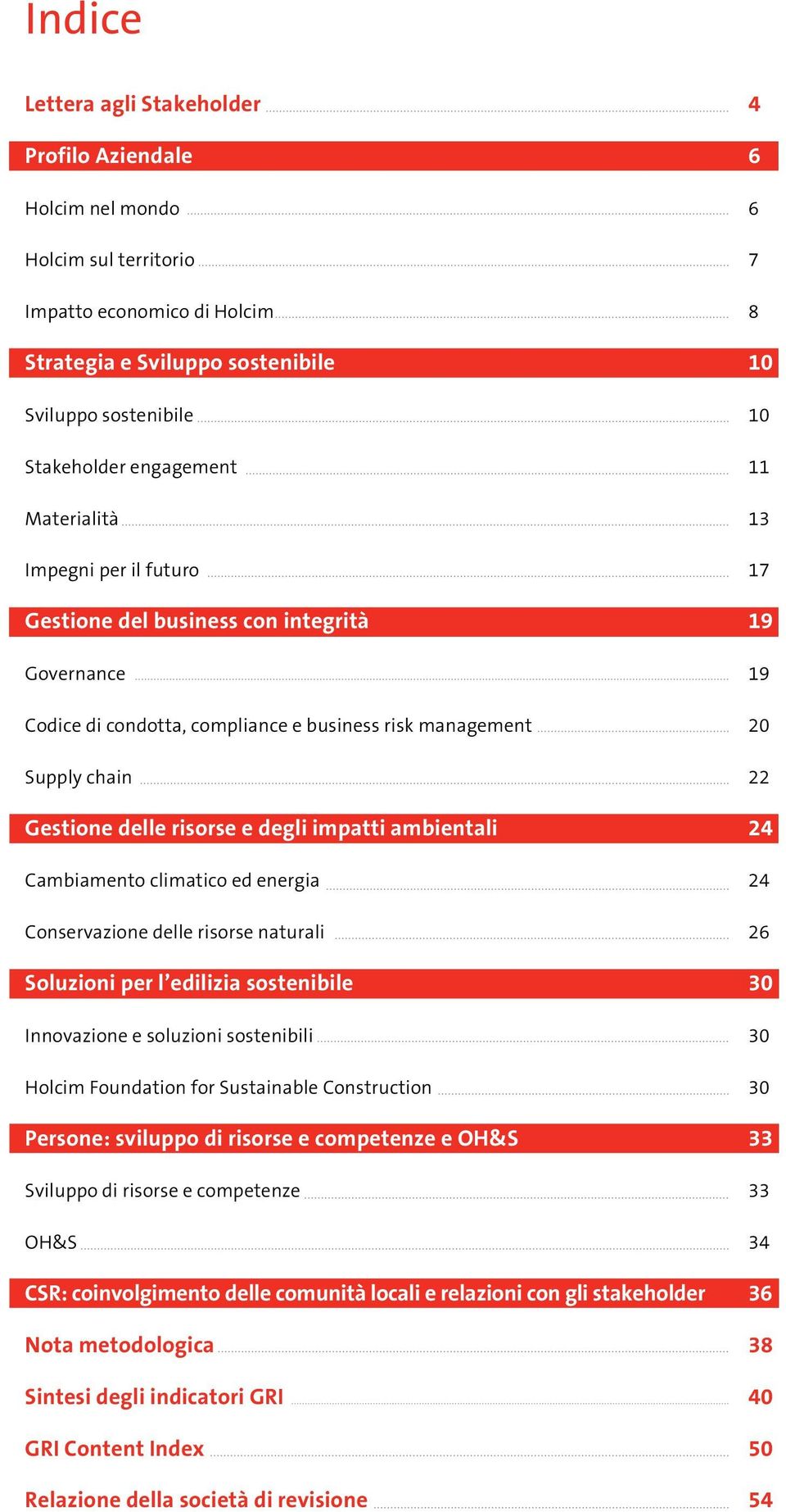 risorse e degli impatti ambientali 24 Cambiamento climatico ed energia 24 Conservazione delle risorse naturali 26 Soluzioni per l edilizia sostenibile 30 Innovazione e soluzioni sostenibili 30 Holcim