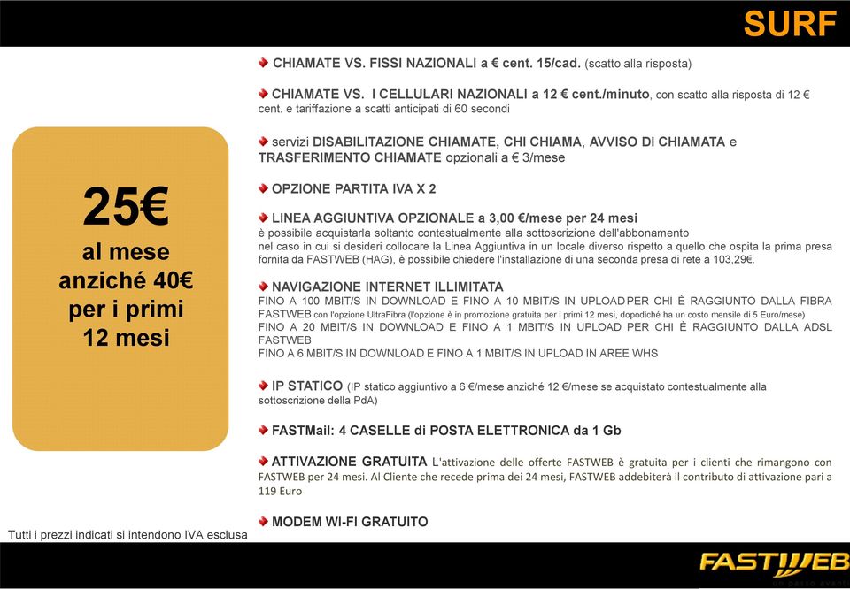 OPZIONE PARTITA IVA X 2 LINEA AGGIUNTIVA OPZIONALE a 3,00 /mese per 24 mesi è possibile acquistarla soltanto contestualmente alla sottoscrizione dell'abbonamento nel caso in cui si desideri collocare