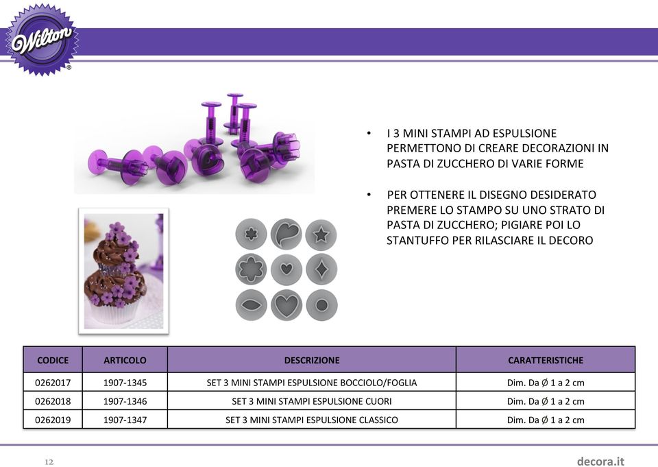 DECORO 0262017 1907-1345 SET 3 MINI STAMPI ESPULSIONE BOCCIOLO/FOGLIA Dim.