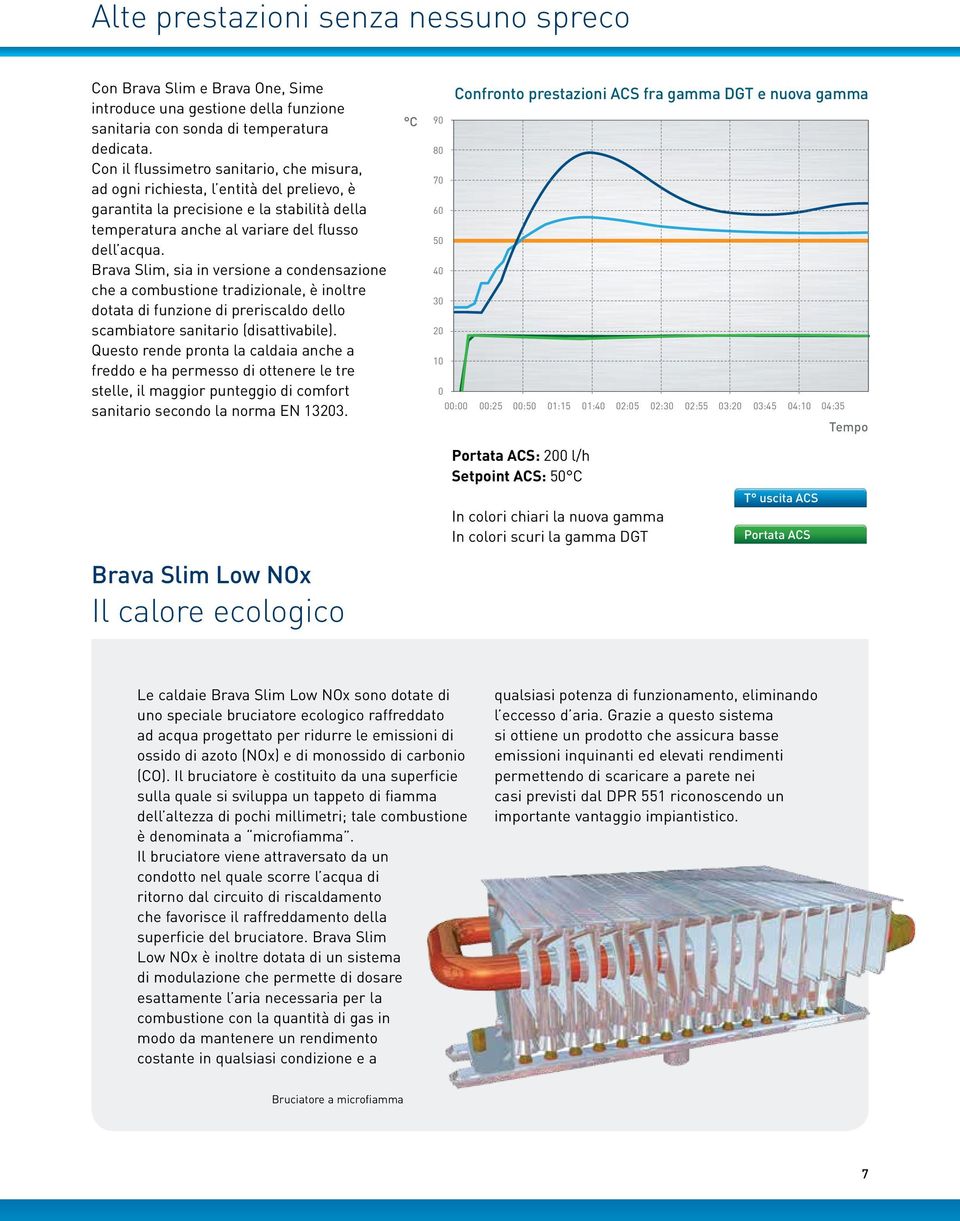 Brava Slim, sia in versione a condensazione che a combustione tradizionale, è inoltre dotata di funzione di preriscaldo dello scambiatore sanitario (disattivabile).