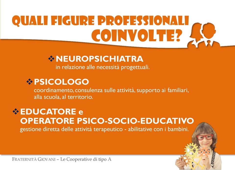 PSICOLOGO coordinamento, consulenza sulle attività, supporto ai familiari, alla scuola,