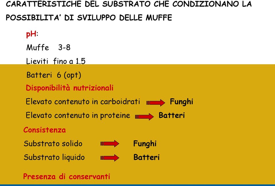 5 Batteri 6 (opt) Disponibilità nutrizionali Elevato contenuto in carboidrati