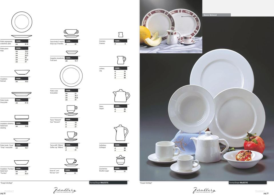 5 Lattiera Jug cl 15 cl 25 cl 40 cl 60 Piatto fondo Soup plate cm 21.6 Piatto ovale Oval platter cm 21 cm 26.7 cm 28.6 cm 31 Teiera Teapot cl 38 cl 65 Insalatiera cilindrica Salad bowl stacking cm 15.