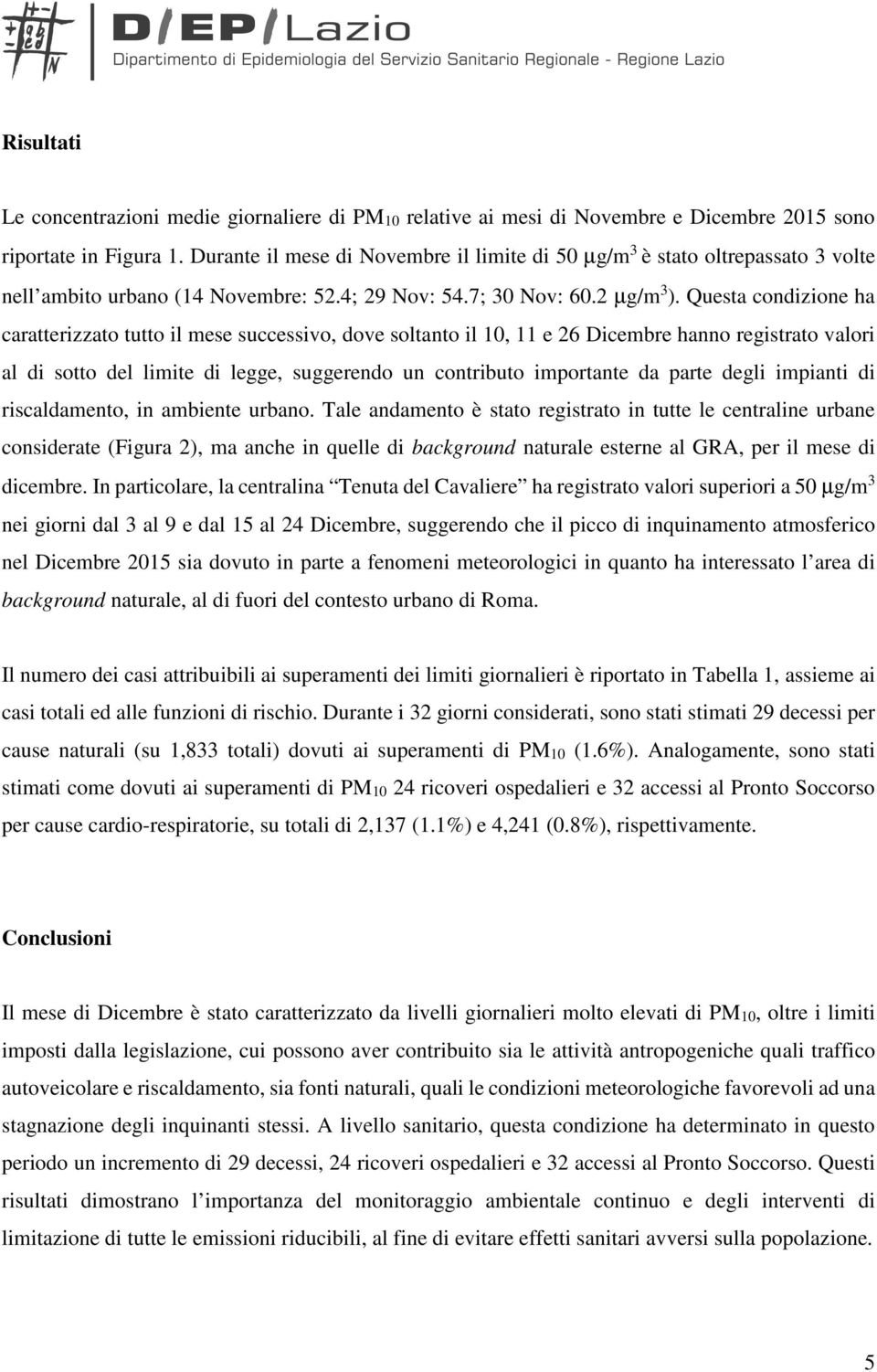 Questa condizione ha caratterizzato tutto il mese successivo, dove soltanto il 10, 11 e 26 Dicembre hanno registrato valori al di sotto del limite di legge, suggerendo un contributo importante da