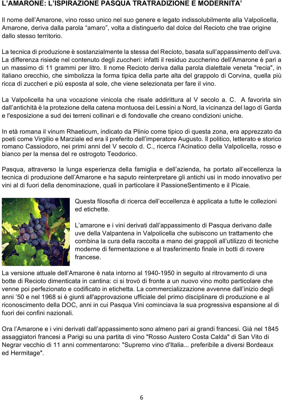 La differenza risiede nel contenuto degli zuccheri: infatti il residuo zuccherino dell Amarone è pari a un massimo di 11 grammi per litro.