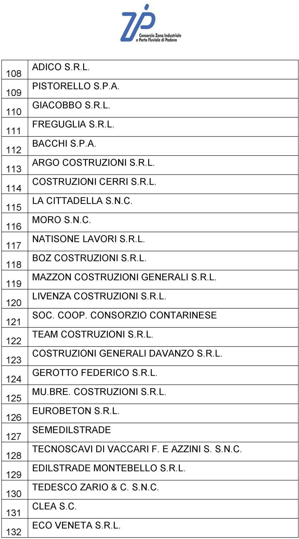 R.L. SOC. COOP. CONSORZIO CONTARINESE TEAM COSTRUZIONI S.R.L. COSTRUZIONI GENERALI DAVANZO S.R.L. GEROTTO FEDERICO S.R.L. MU.BRE. COSTRUZIONI S.R.L. EUROBETON S.R.L. SEMEDILSTRADE TECNOSCAVI DI VACCARI F.