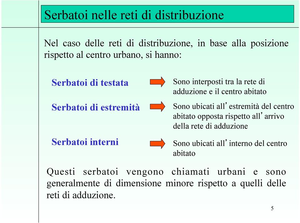 Sono ubicati all estremità del centro abitato opposta rispetto all arrivo della rete di adduzione Sono ubicati all interno del