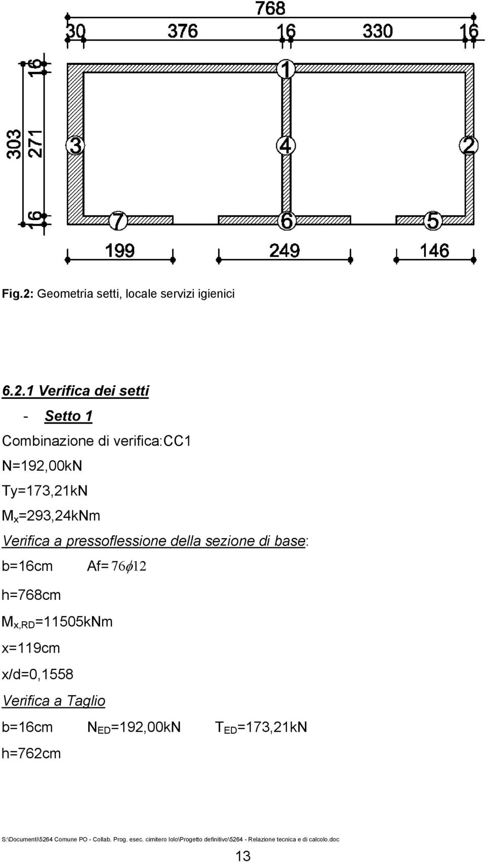 Ty=173,1k M x =93,4km Verifia a pressoflessione della sezione di base: