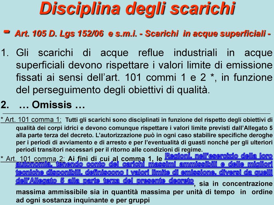 101 commi 1 e 2 *, in funzione del perseguimento degli obiettivi di qualità. 2. Omissis * Art.