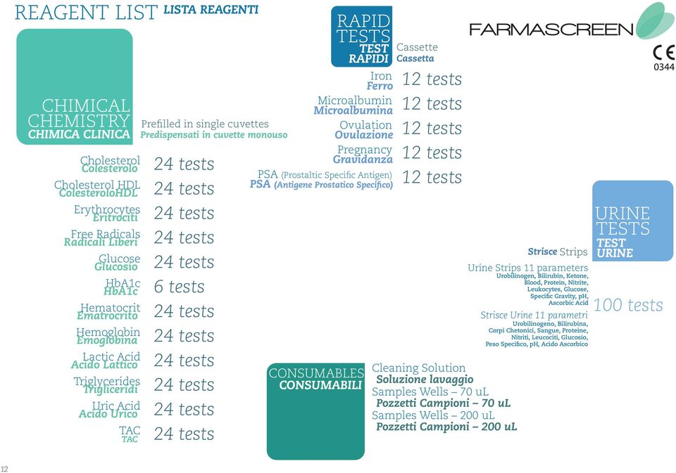 6 tests TESTS TEST RAPIDI Iron Ferro Microalbumin Microalbumina Ovulation Ovulazione Pregnancy Gravidanza PSA (Prostaltic Specific Antigen) PSA (Antigene Prostatico Specifico) CONSUMABLES CONSUMABILI