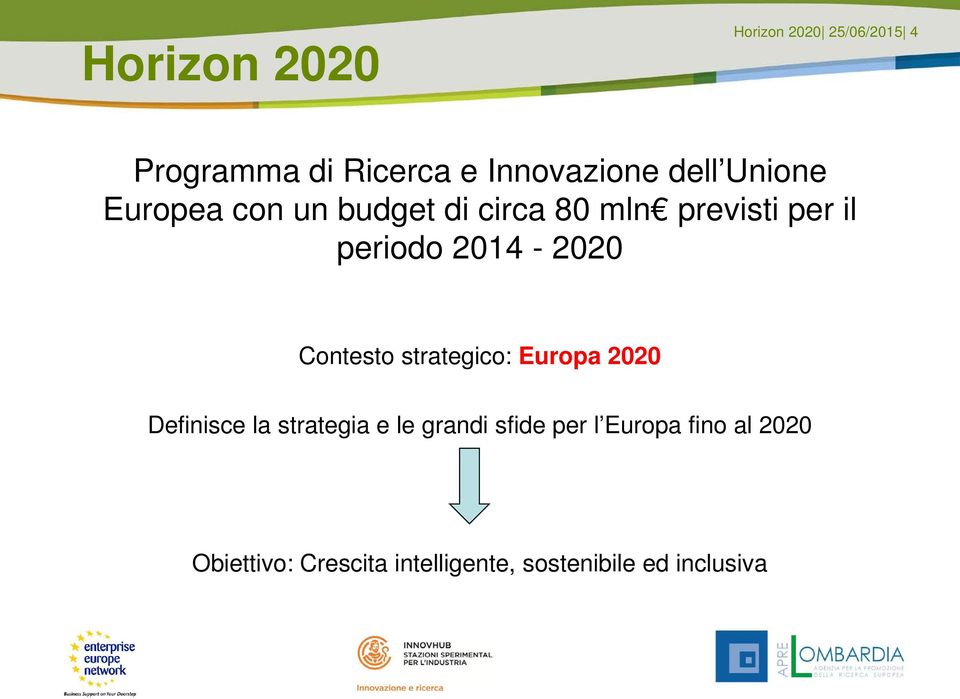 Contesto strategico: Europa 2020 Definisce la strategia e le grandi sfide per