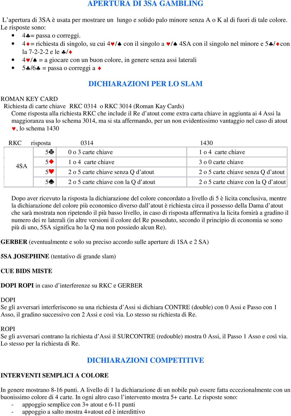 correggi a DICHIARAZIONI PER LO SLAM ROMAN KEY CARD Richiesta di carte chiave RKC 0314 o RKC 3014 (Roman Kay Cards) Come risposta alla richiesta RKC che include il Re d atout come extra carta chiave