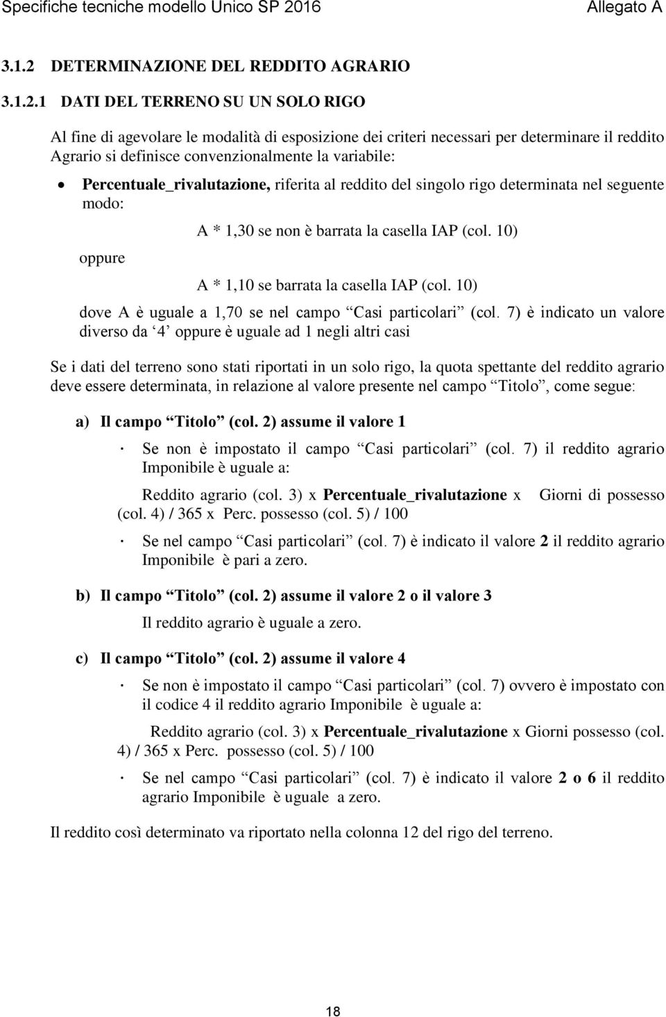 DETERMINAZIONE DEL REDDITO AGRARIO 3.1.2.