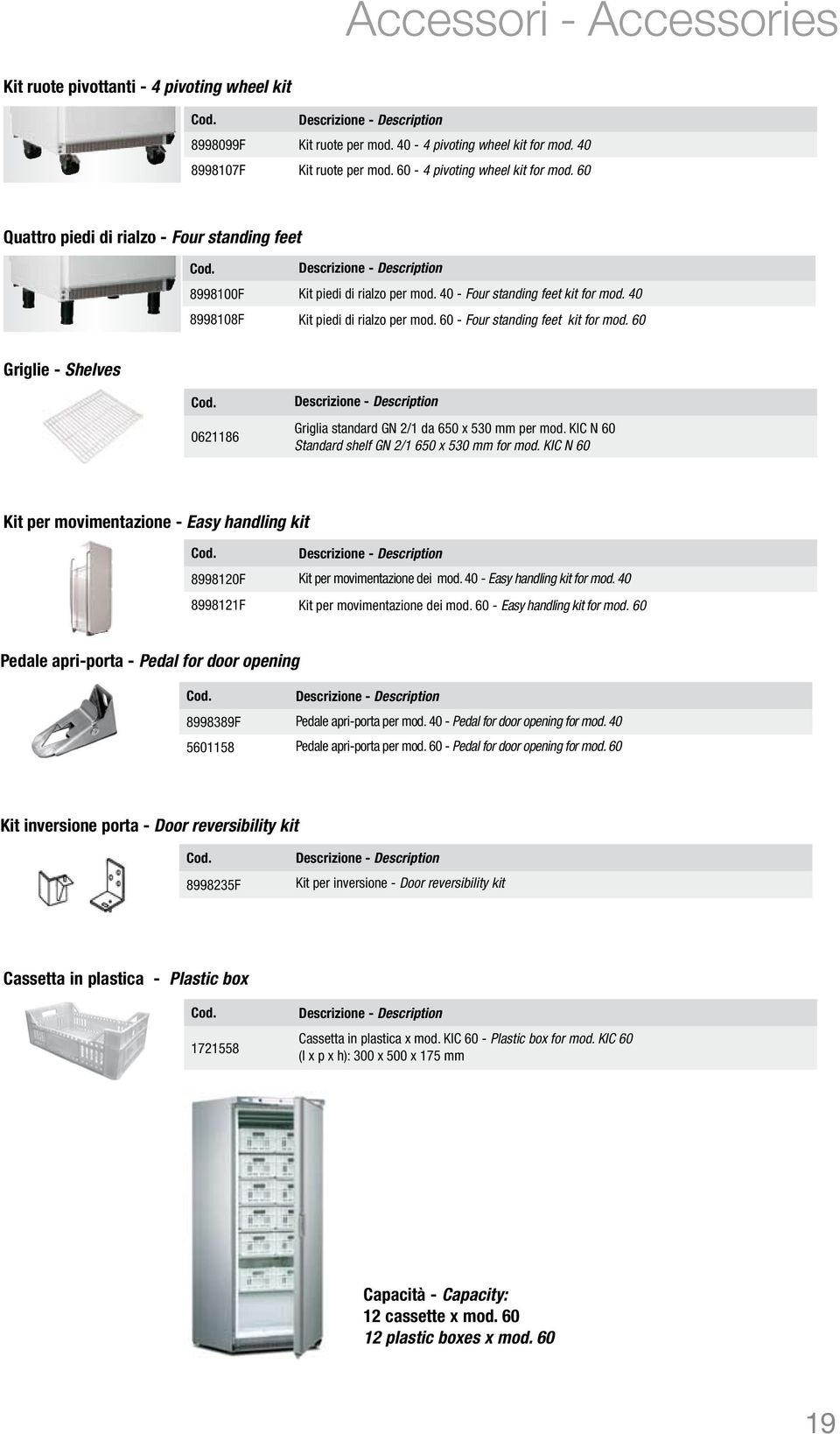 60 Griglie - Shelves 0621186 Griglia standard GN 2/1 da 650 x 530 mm per mod. KIC N 60 Standard shelf GN 2/1 650 x 530 mm for mod.