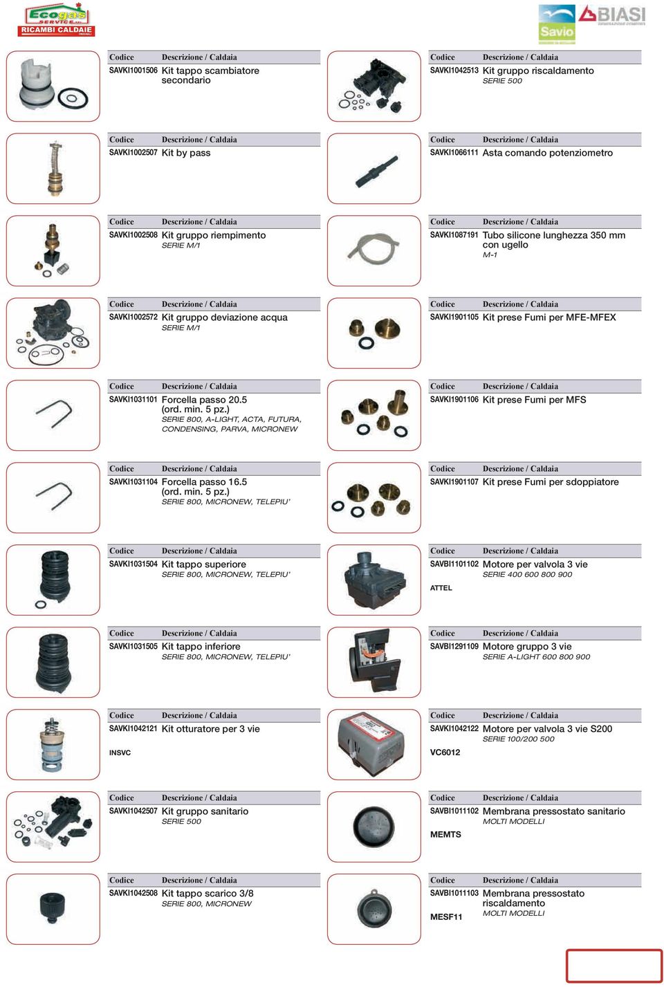 5 pz.) SERIE 800, A-LIGHT, ACTA, FUTURA, CONDENSING, PARVA, MICRONEW SAVKI1901106 Kit prese Fumi per MFS SAVKI1031104 Forcella passo 16.5 (ord. min. 5 pz.