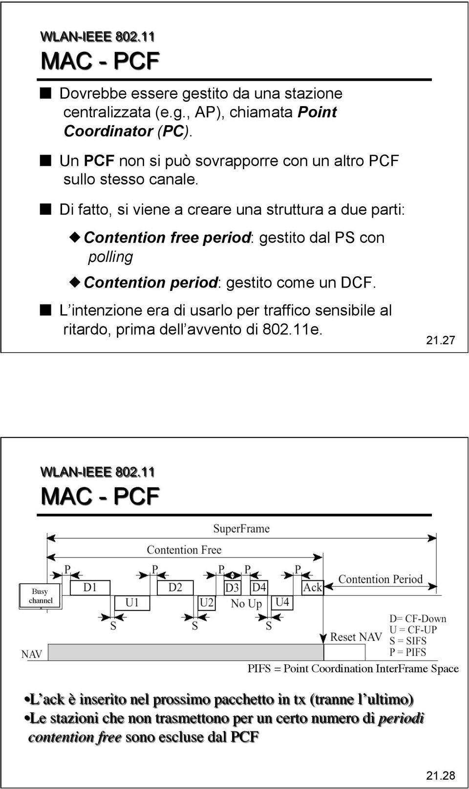 Di fatto, si viene a creare una struttura a due parti: Contention free period: gestito dal PS con polling Contention