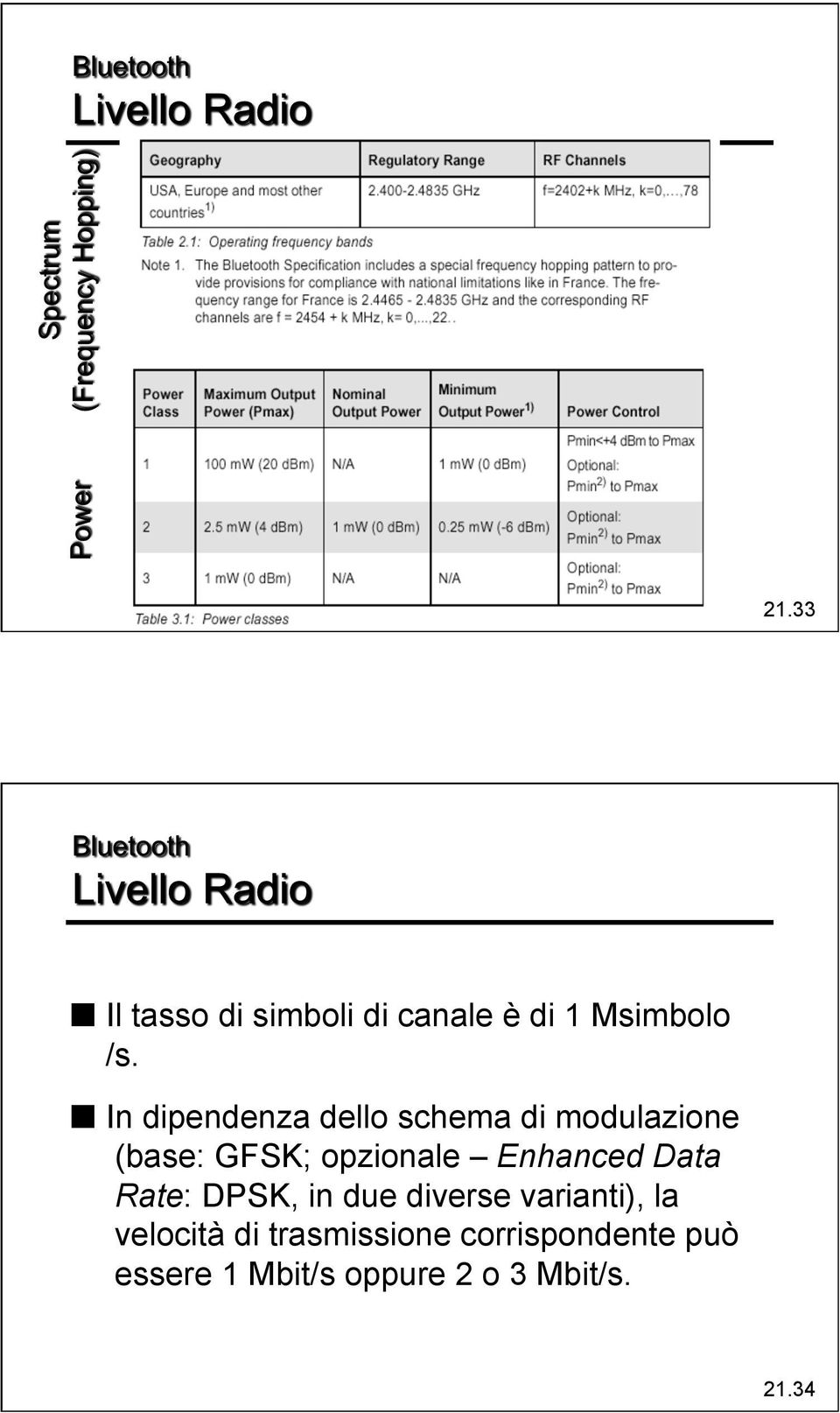 Enhanced Data Rate: DPSK, in due diverse varianti), la velocità